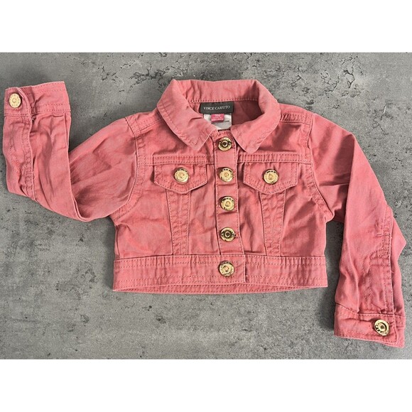 Vince Camuto Jacket Girls 18 Month Pink Denim Button Up Flap Pockets Long Sleeve - Picture 1 of 5
